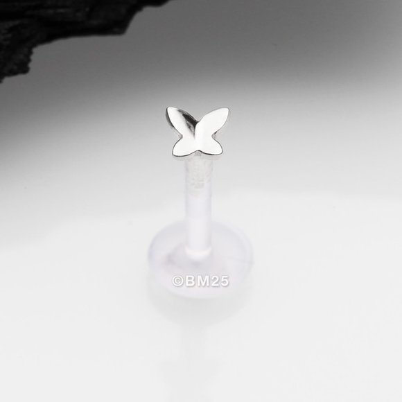 14 Karat White Gold Push-In Dainty Butterfly Top Bio-Flex Labret - Picture 1 of 2